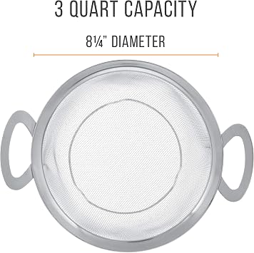 U.S. Kitchen Supply Stainless Steel Colander Strainer Basket - 3-Quart Colander with Resting Feet & Handles - Wide Rim Sieve, Stainless Steel Strainers and Colanders for Kitchen