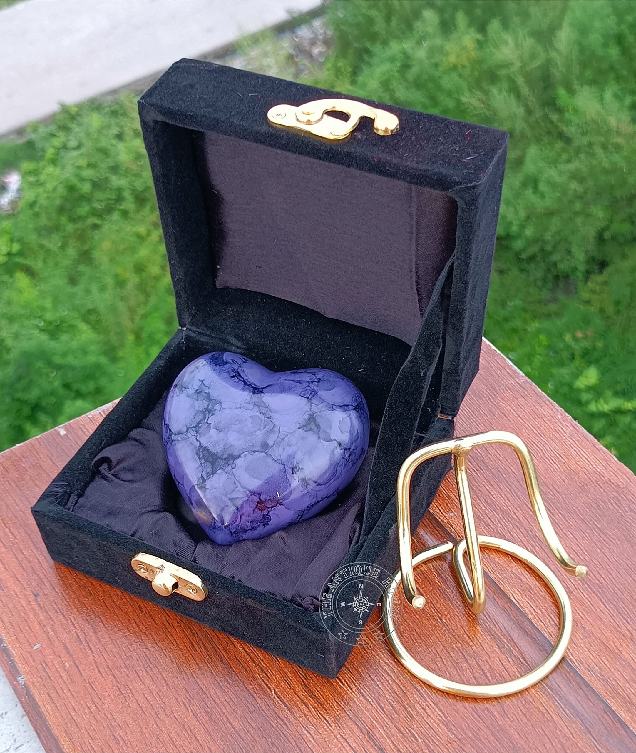 Urna de cremación morada para cenizas, recuerdo de corazón, urna con caja negra y soporte de latón, mini urna para tu ser querido adulto y entierro funerario para adultos y bebés
