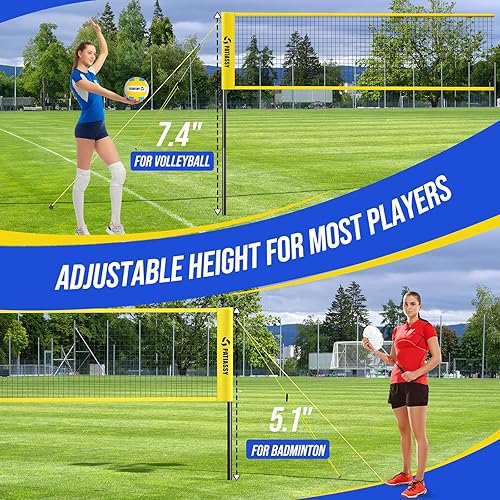 Miniatura 3 de 16FT 4 Square Volleyball Game Set with Adjustable Height, 4-Way VolleyballBadminton Net Outdoor for Backyard, Lawn and Beach with Portable Carry Bag