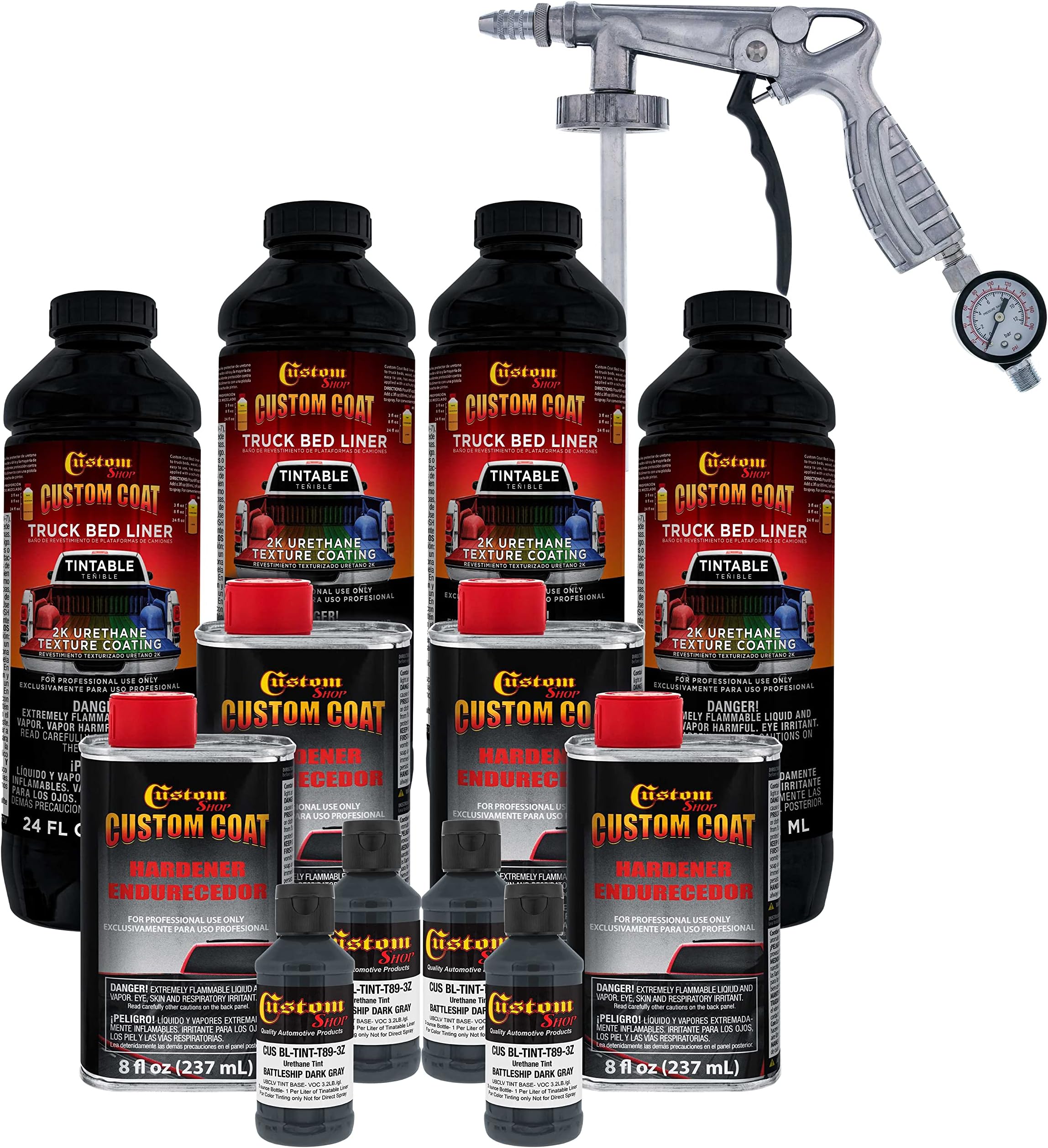 Custom Coat Federal Standard Color # 36118 Battleship Dark Gray T89 Urethane Spray-On Truck Bed Liner, 1 Gallon Kit with Spray Gun and Regulator - Durable Textured Protective Coating - Easy Mix