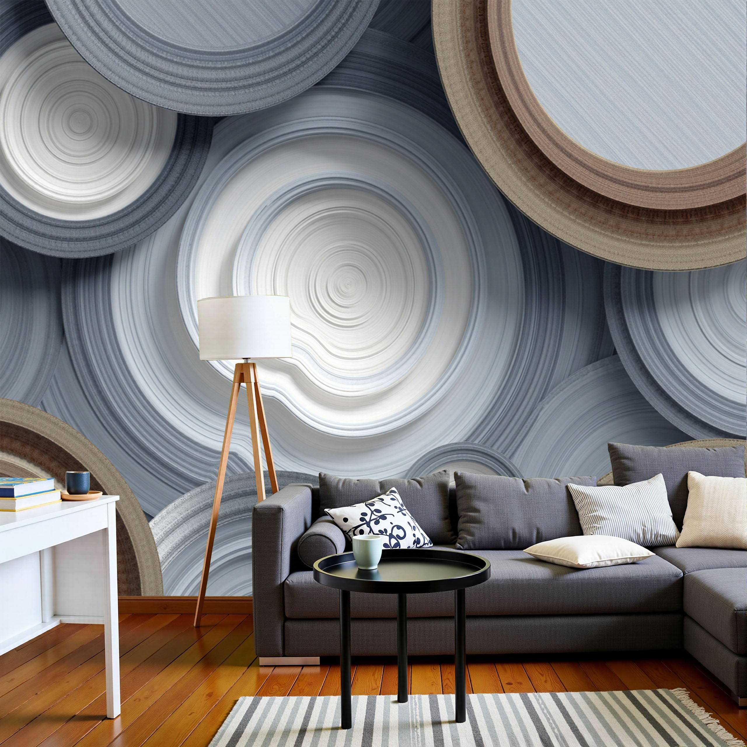 Papier peint géométrie aquarelle gris pour fond TV moderne et décoration murale salon