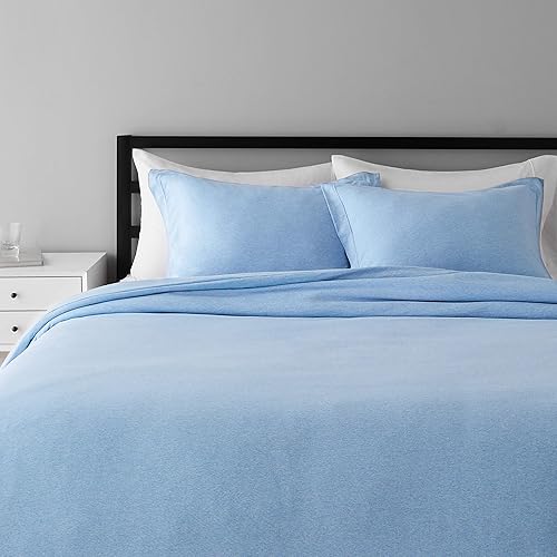 Amazon Basics Cotton Blend Jersey Duvet Cover Set - Full/Queen, Blue Heather
