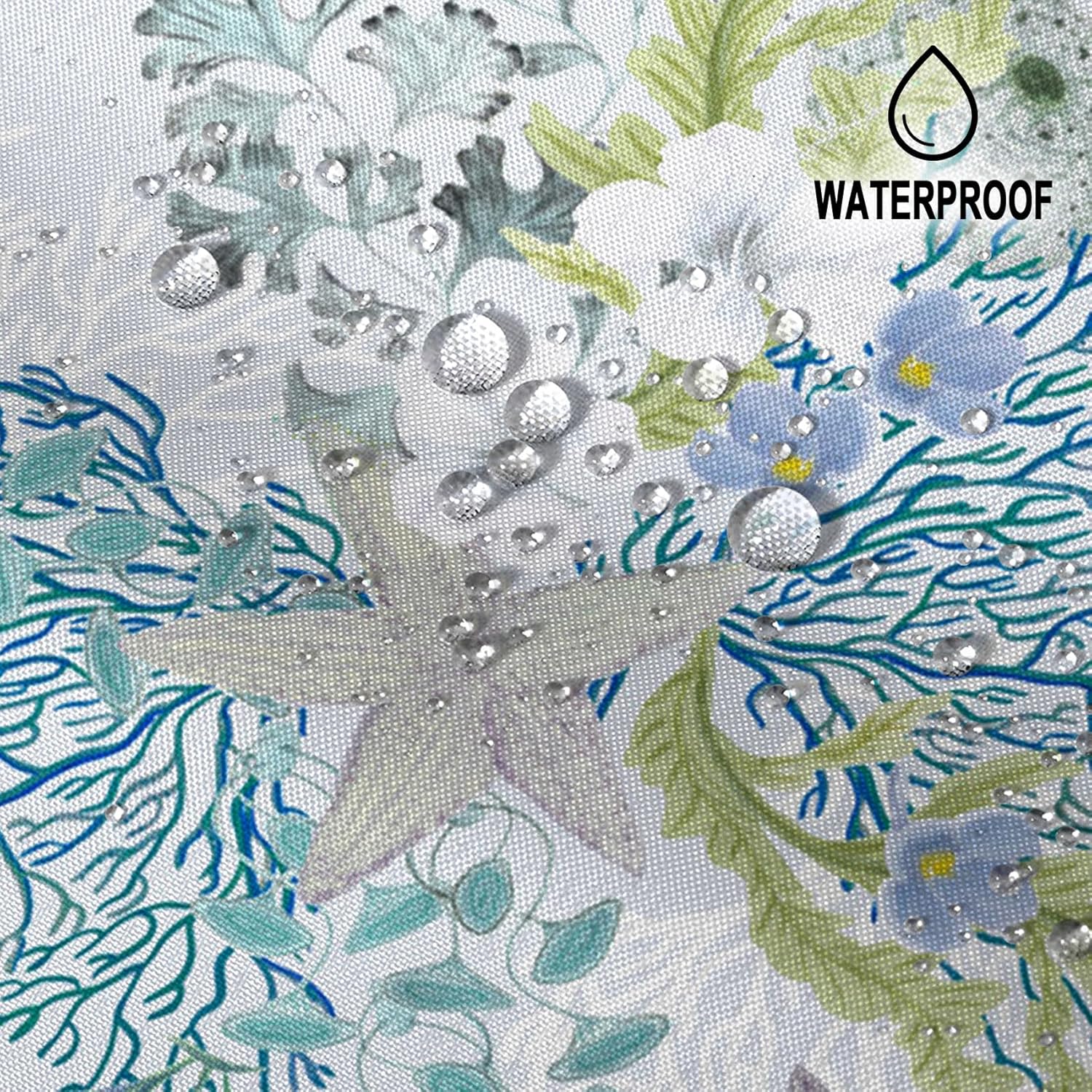 Ocean Plant Shower Curtain Starfish Coral Tree Pattern Bathroom Curtain Tropical Undersea Theme Waterproof Fabric Decor Shower Curtain with Hooks 72x96 Inch