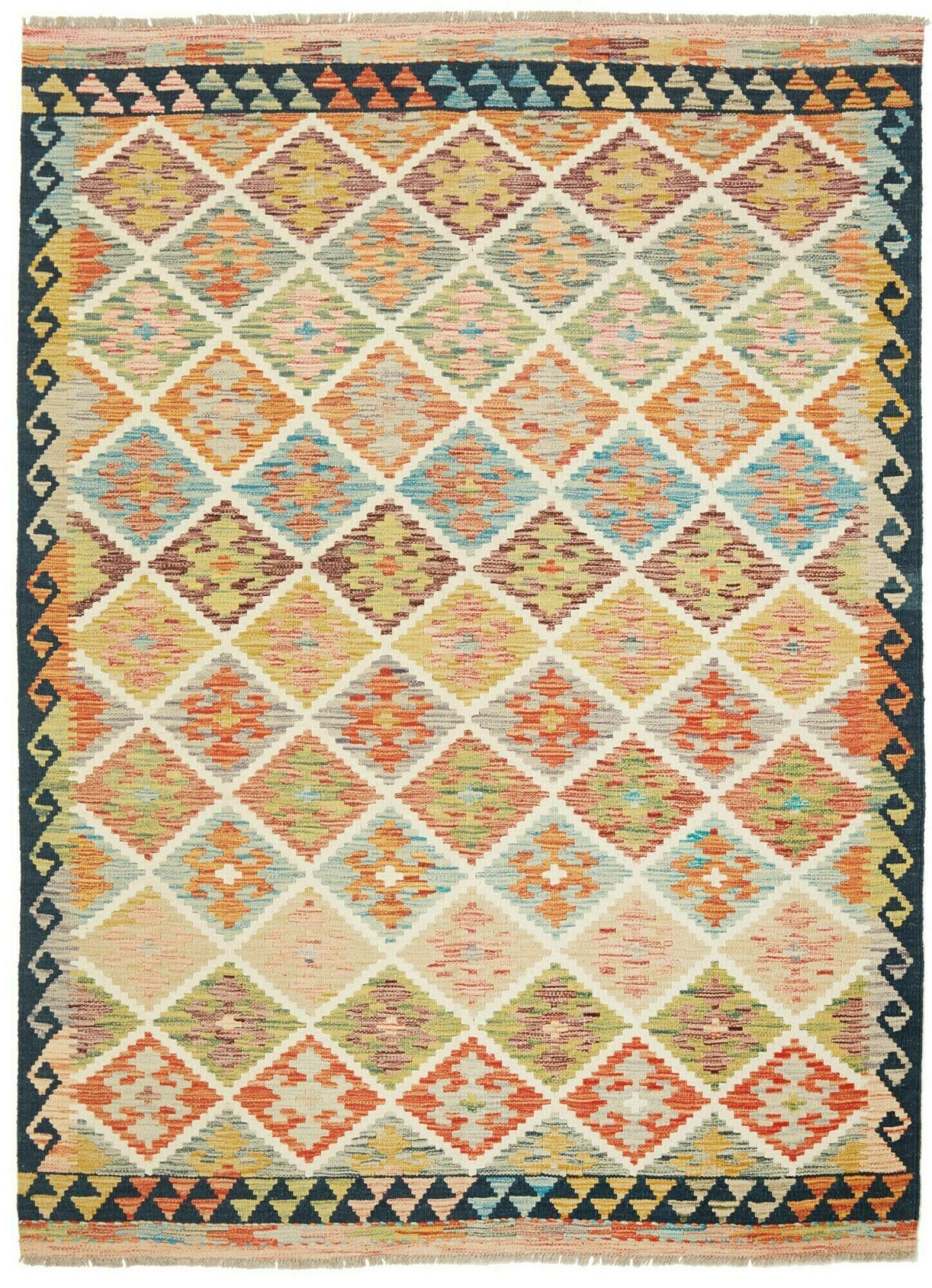 Kilim Afghan tissé main pour un salon chaleureux, grand tapis d'Orient en laine