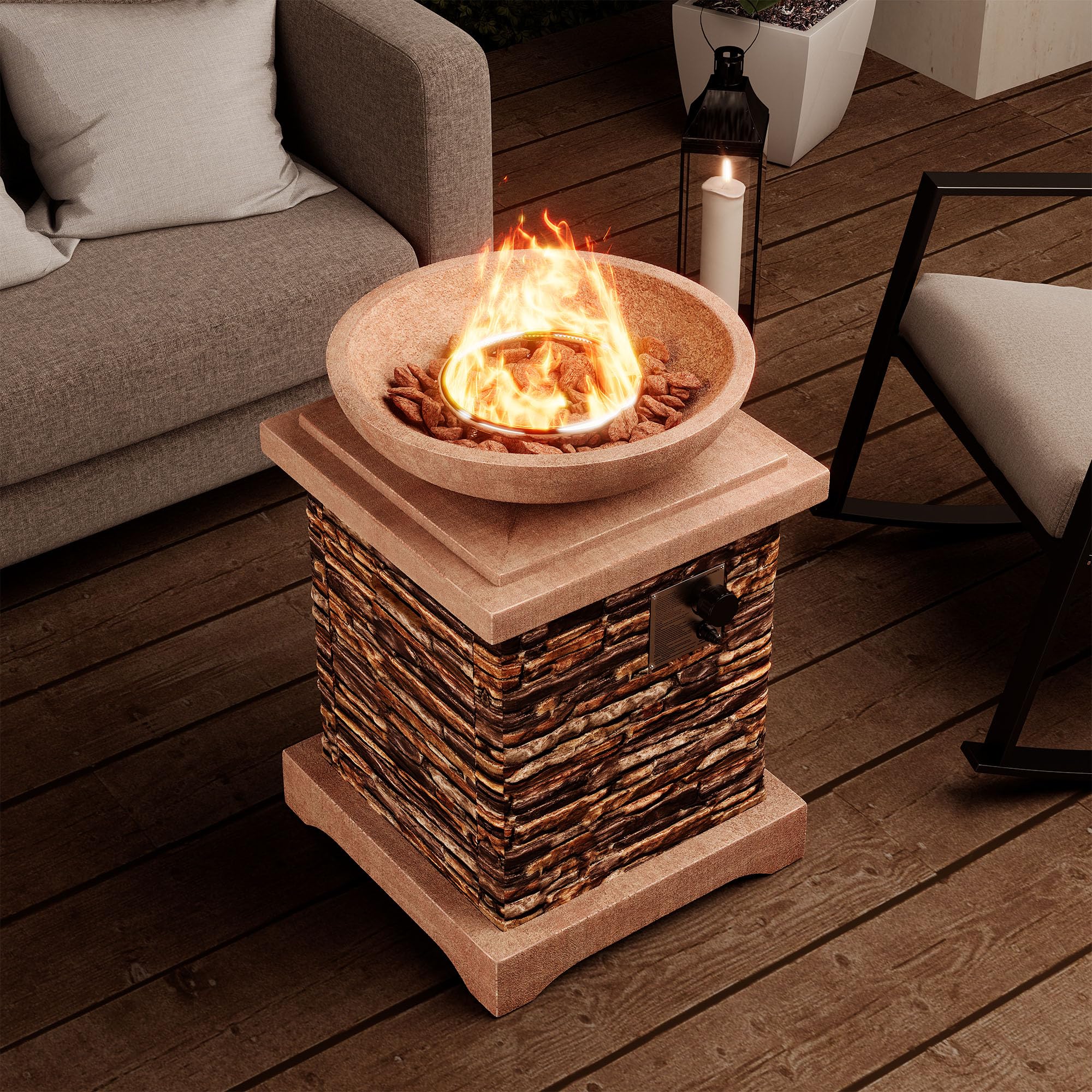 SUNBURY Outdoor Propane Fire Pit, Gas Fire Pit for Outside Patio, Stone Outdoor — product photo