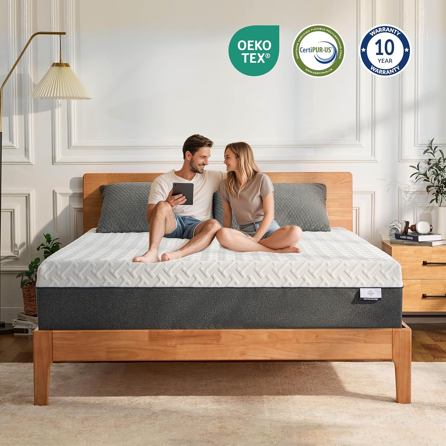 12 Inch Queen Green Tea Memory Foam Mattress for Cool Sleep & Pressure Relief, Bed in a Box, Removable Cover No Fiberglass, CertiPUR-US Certified White&grey Queen 12 Inch-Noble image 2 of 9 B0CJR8VFTZ