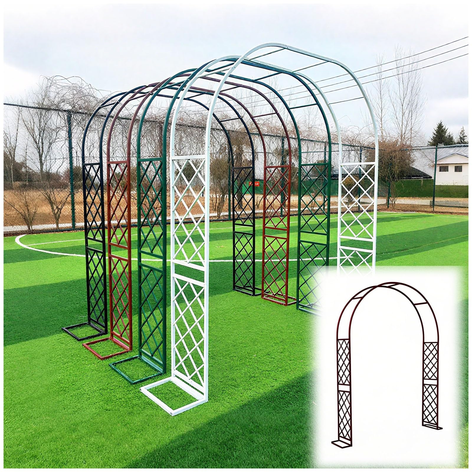 Nierdzewny metalowy łuk ogrodowy krata do roślin pnących na zewnątrz altana ślubna regulowana pergola (180-350 cm) do dekoracji patio i podwórka trwała i stylowa (brązowy szer. x wys.: 140 x 270 cm)