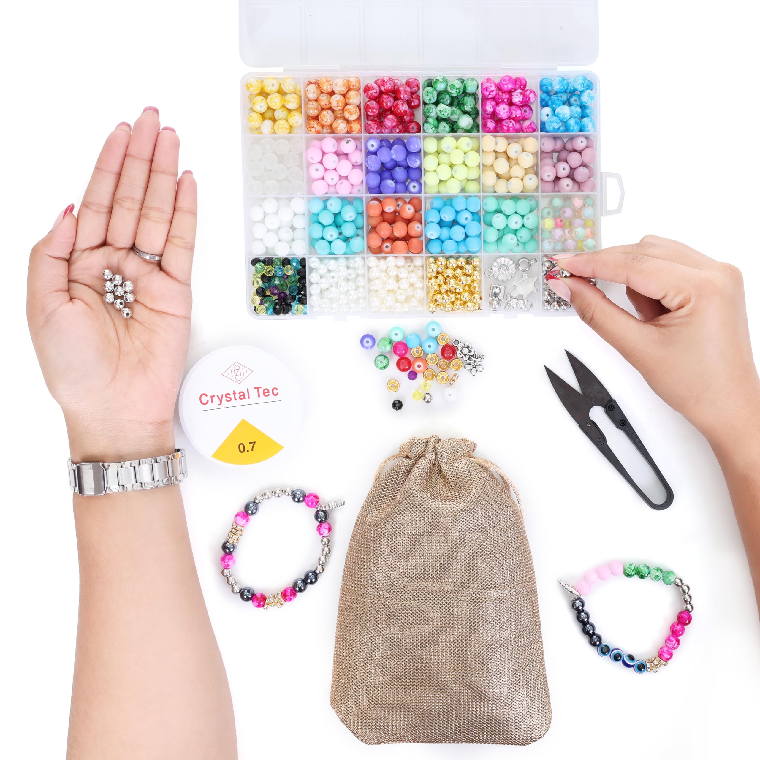 Ambitieux 48-Compartment Jewelry Making Kit with 8 Gold & 7 Silver Charms – Bead Set with Cutter & 2 Rolls of 0.7mm Elastic String (10m Each) – DIY Bracelet & Necklace Crafting Kit for girls birthday gift 2 3 4 5 6 7 8 9 - Image 7 thumbnail
