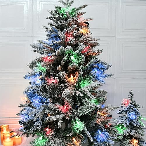 Miniatura 6 de Guirnalda de luces de fibra óptica, funciona con pilas, 33 pies, 60 luces LED de fuegos artificiales con temporizador, alambre verde, luces para