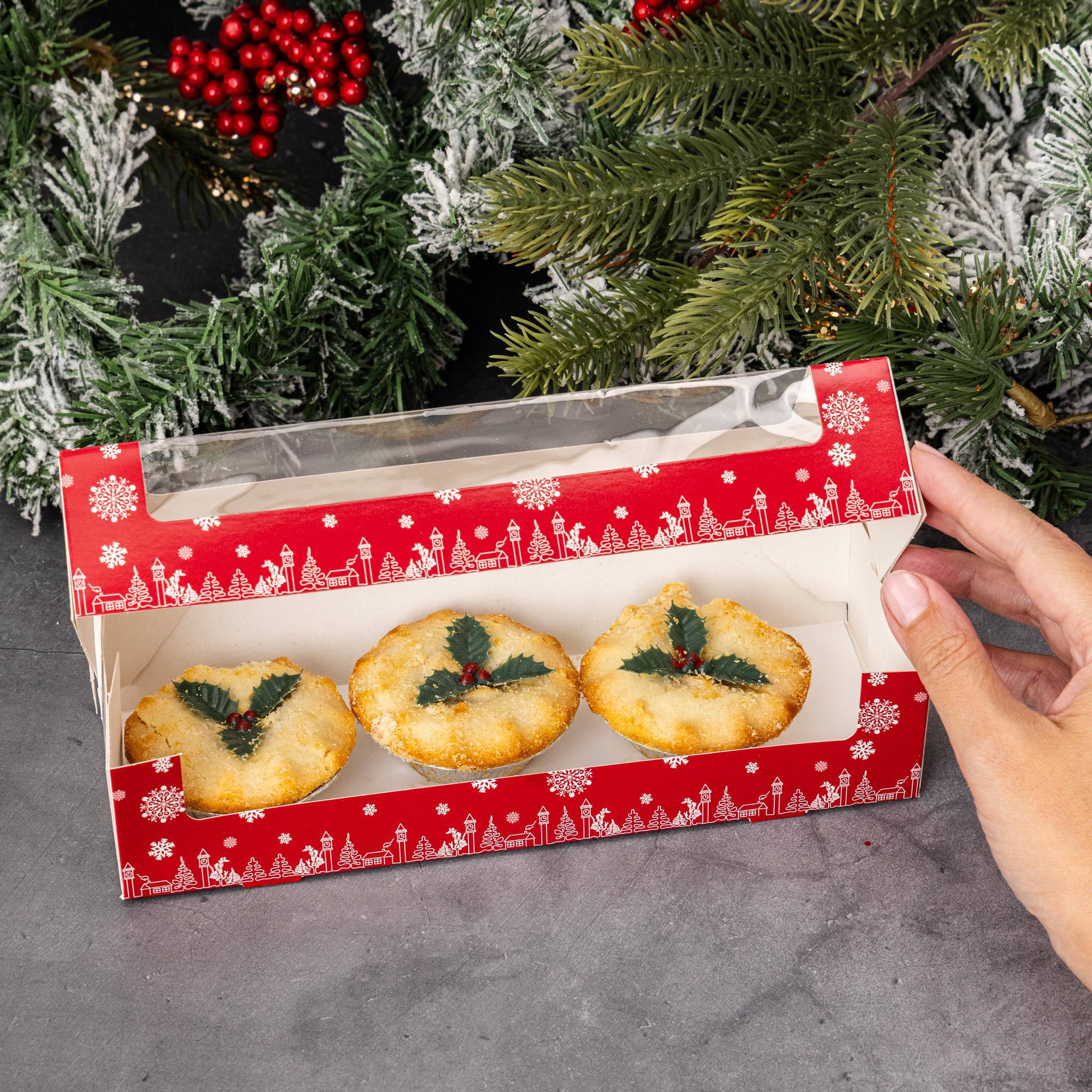12 cajas para tartas picadas de Navidad con capacidad para 3 o 6 pasteles (paquete de 25)