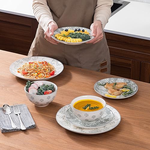 Miniatura 3 de Original Heart Juego de vajilla de cerámica de 16 piezas, juegos de platos y cuencos, juego de platos turquesa para 4, apilables, antiadherentes,