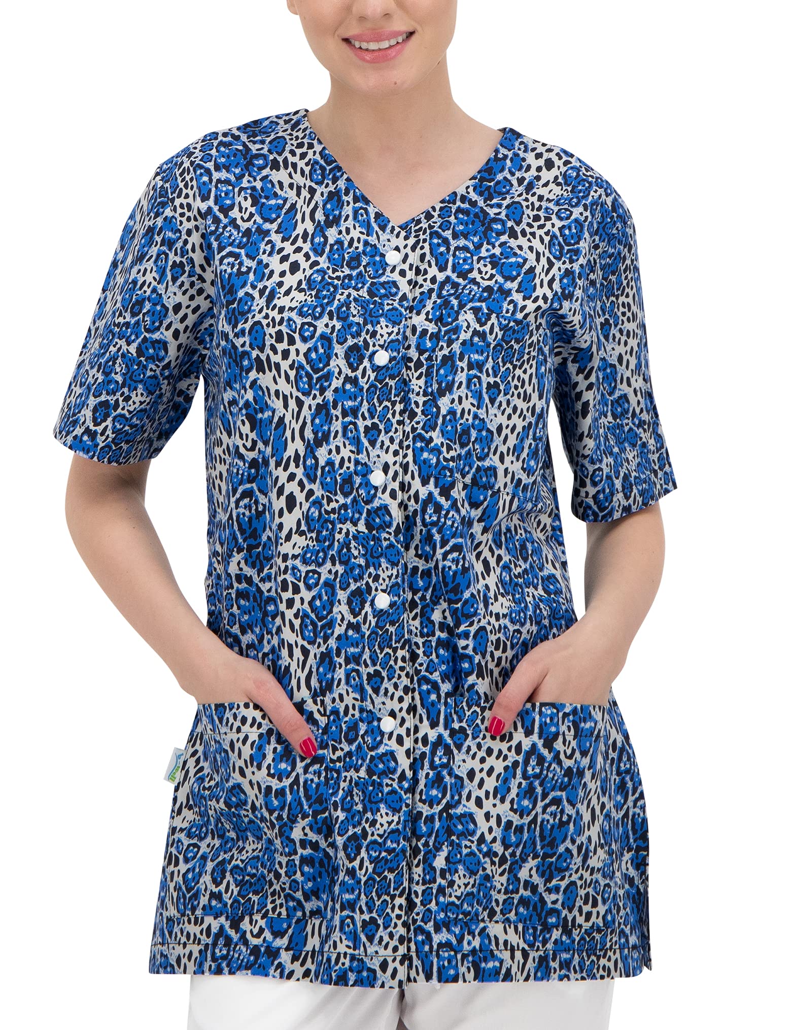 B-well Carina Camice Medico Donna Casacca Infermiere con i Bottoni a Pressione Divisa Infermiere Donna a Manica Corta Scollo V - 5