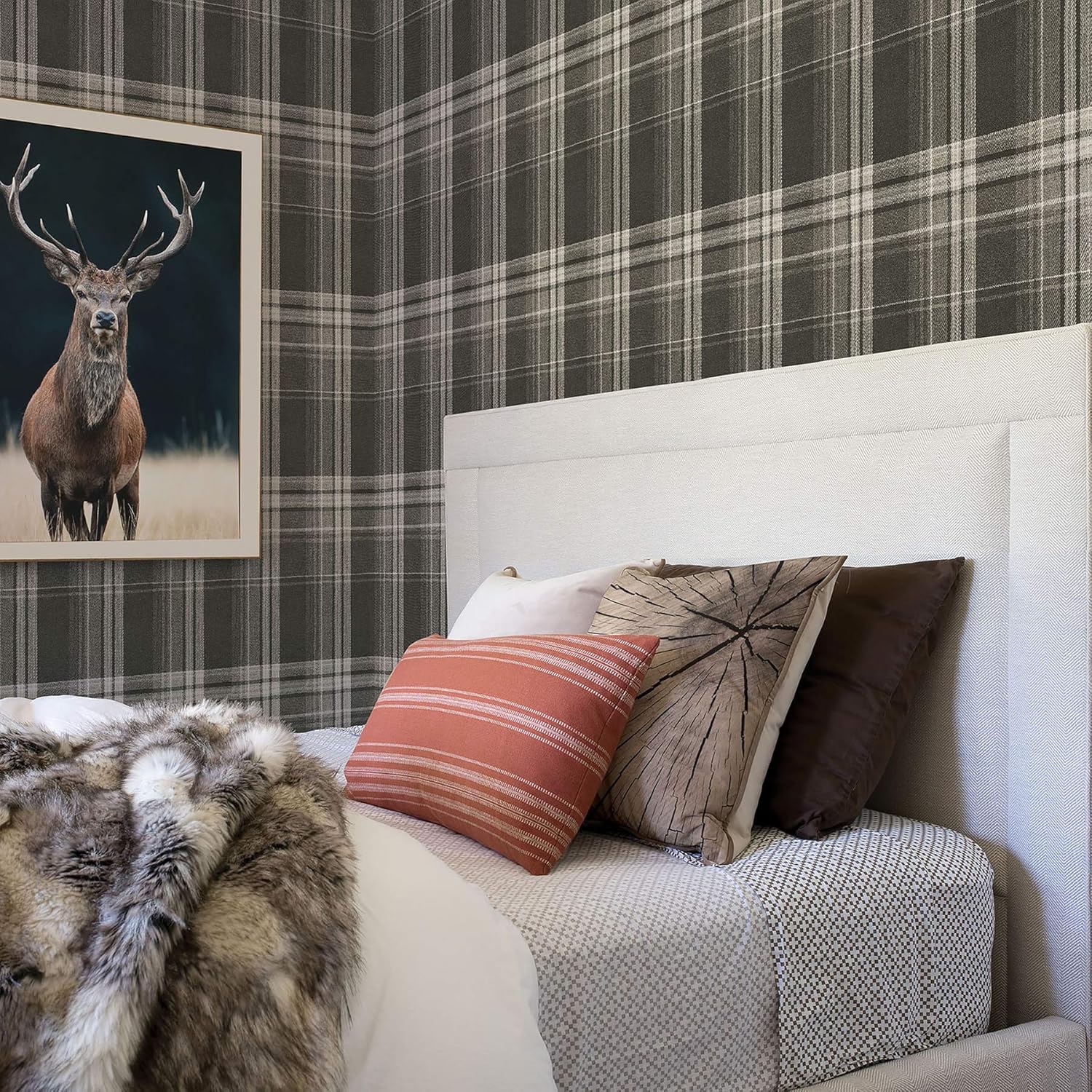 Brown Chesapeake 3118-12671 Saranac Flannel Wallpaper, Dark Brown