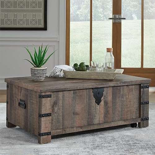 Miniatura 2 de Signature Design by Ashley Hollum Casual Lift-Top Rustic Coffee Table, Dark Brown & Black