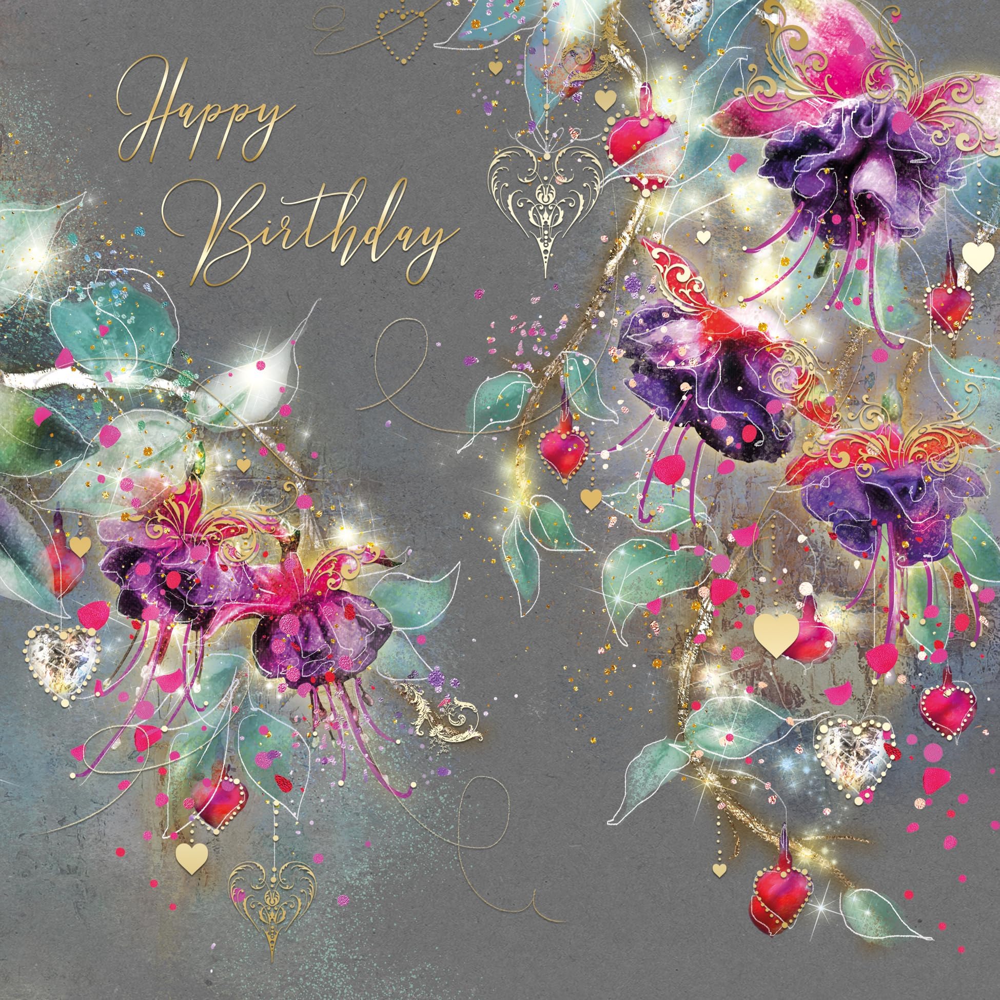 Cherry Orchard Female Happy Birthday Card, Comes with Gold envelope - Gorgeous Floral design from the Grace range - Finished with gold foil detial.