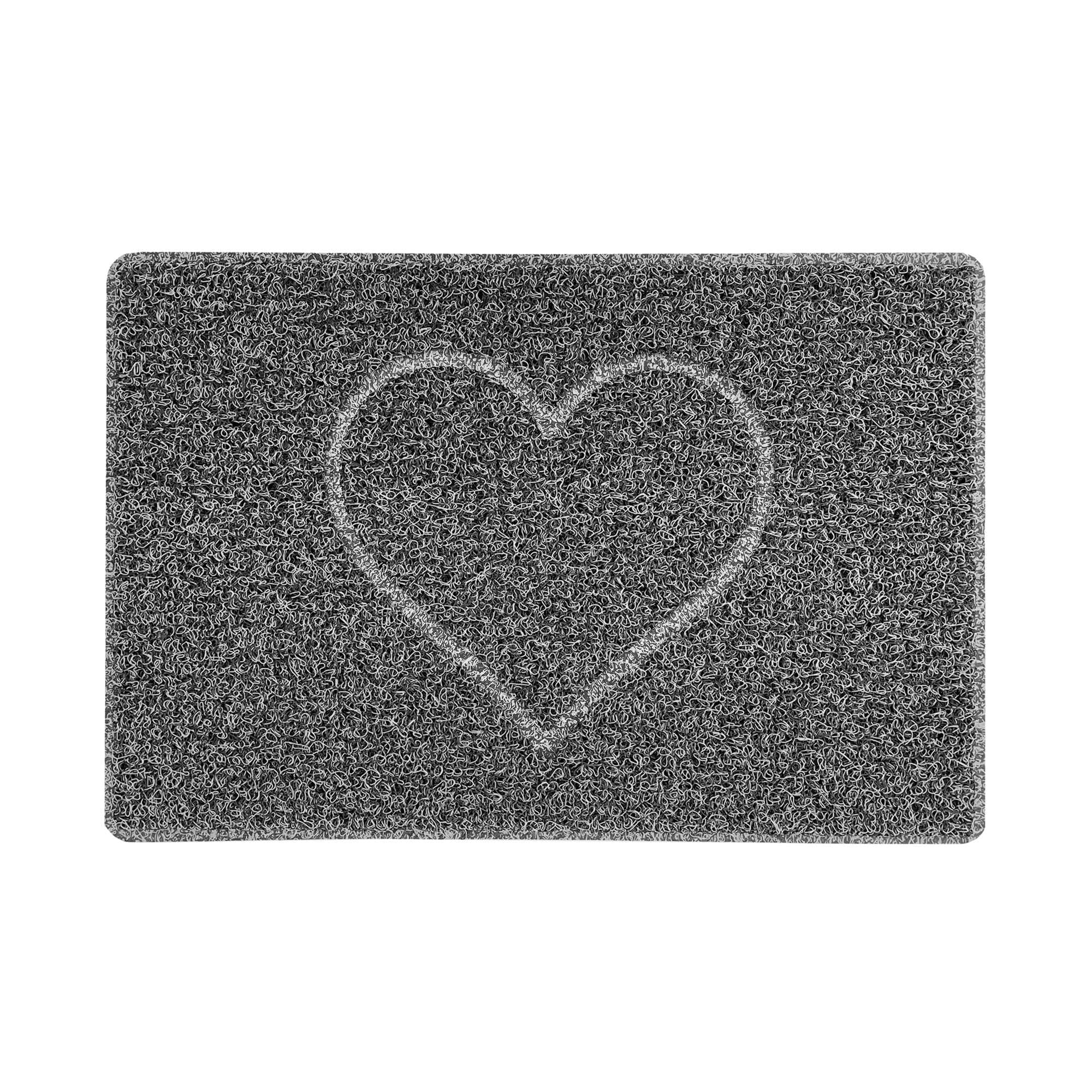 Nicoman HEART Embossed Shape Door Mat-Trapper Jet-Washable Doormat-(Use Indoor or Sheltered Outdoor), Small (60x40cm), Black with Grey