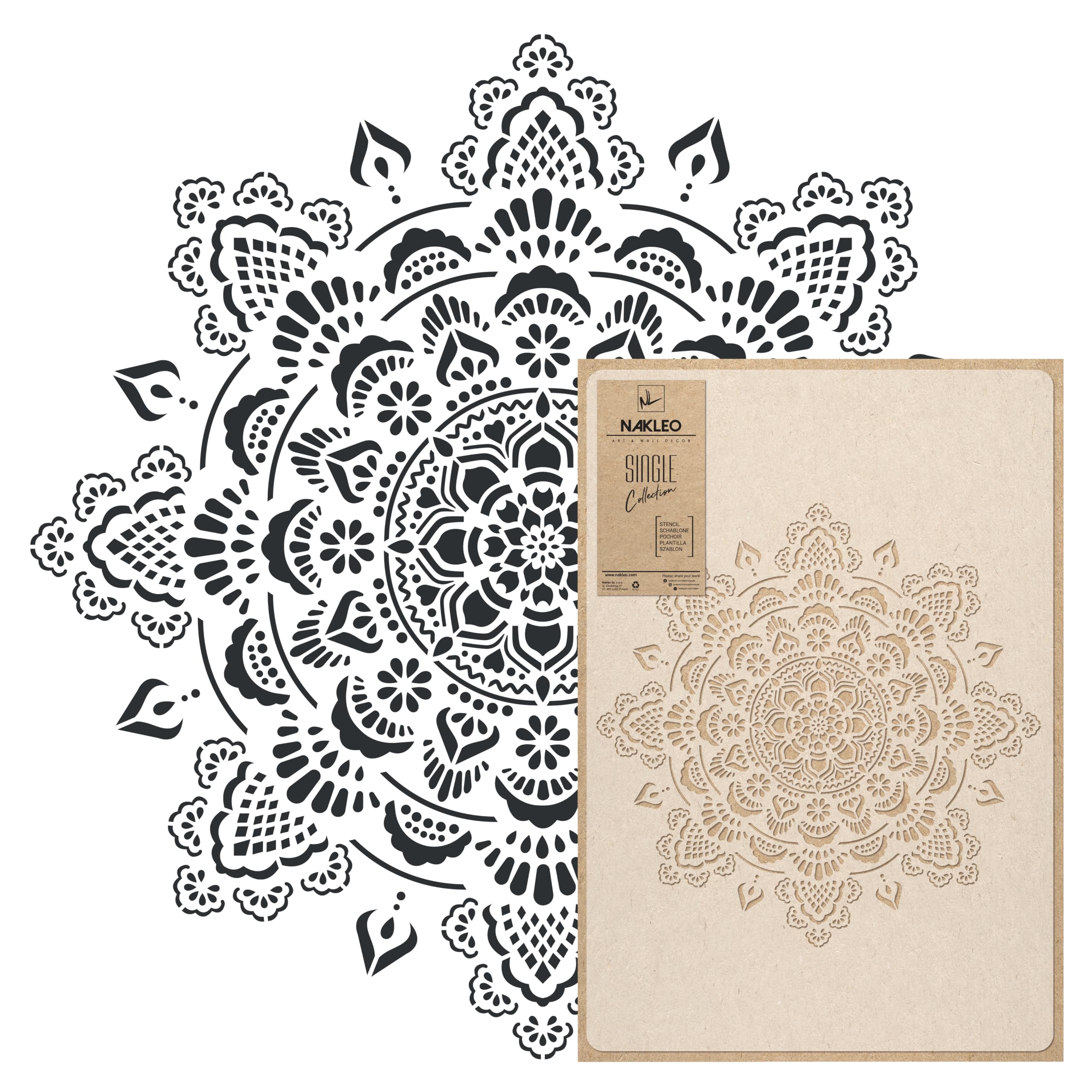 NAKLEO Mandala Painting Large Stencil, Diameter 56 cm, Boho Mandala Stencil, Reusable Plastic Template, Art Craft DIY, Big Geometric Mandala Pattern for Painting Wall Floor Wood Fabric Furniture