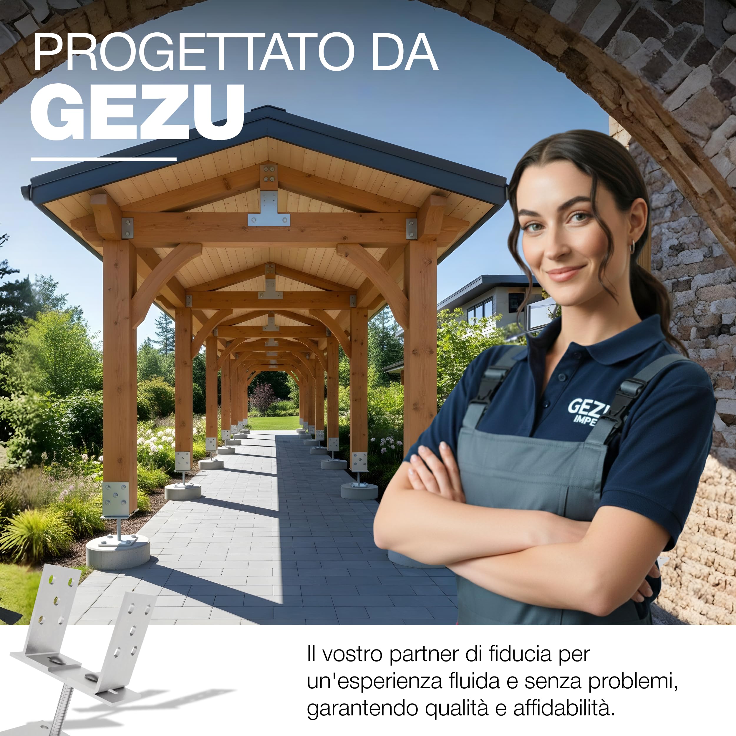 Supporto per Palo a U Regolabile 100x100 mm Zincato Elettroliticamente 0-160 mm
