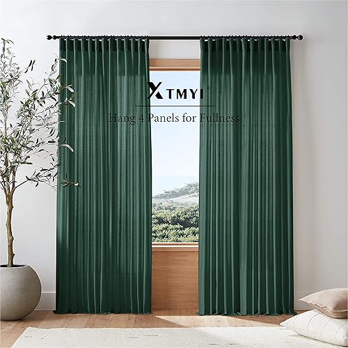 Miniatura 5 de XTMYI - Cortinas de 96 pulgadas de largo para sala de estar, plisadas, con ganchos y pestañas traseras, cortinas semitransparentes para habitación,
