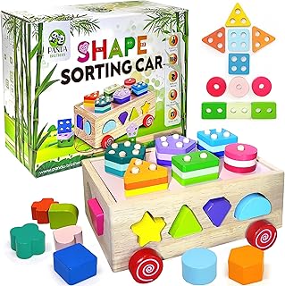 Wooden Shape Sorter Toy, Shape Stacking Toys for toddlers 1-3, Montessori Toys for 1 2 3 Year Old Kids and Toddlers, Wooden Shape Sorter Baby Toys, Sensory Toys for Toddlers 1-3 Wooden Stacking Blocks