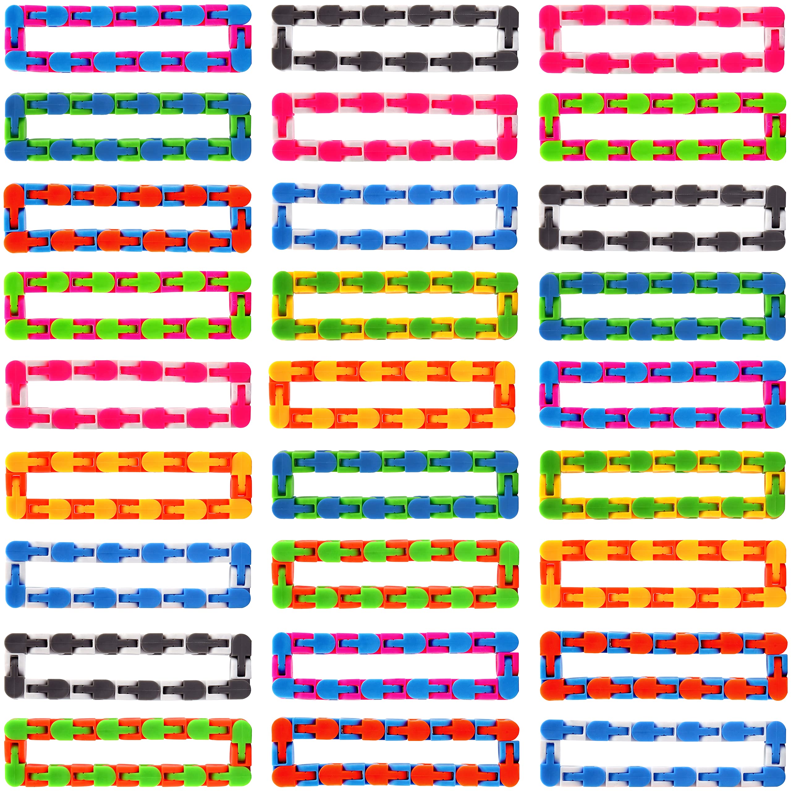 Neureyte68 Pack 24 Links Wacky Tracks Snap and Click Fidget Toys,Fidget Snake Toy for Party Favors,Plastic Chains Finger Sensory Toys,Stress Relief Toys for Kids