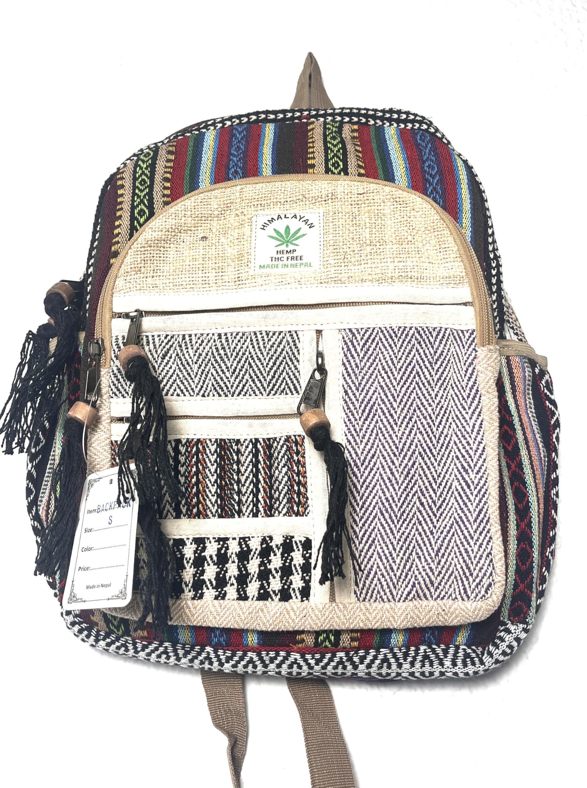 Mini Zaino Canapa e Cotone Stile Hippie Fatto a Mano in Nepal Multicolore