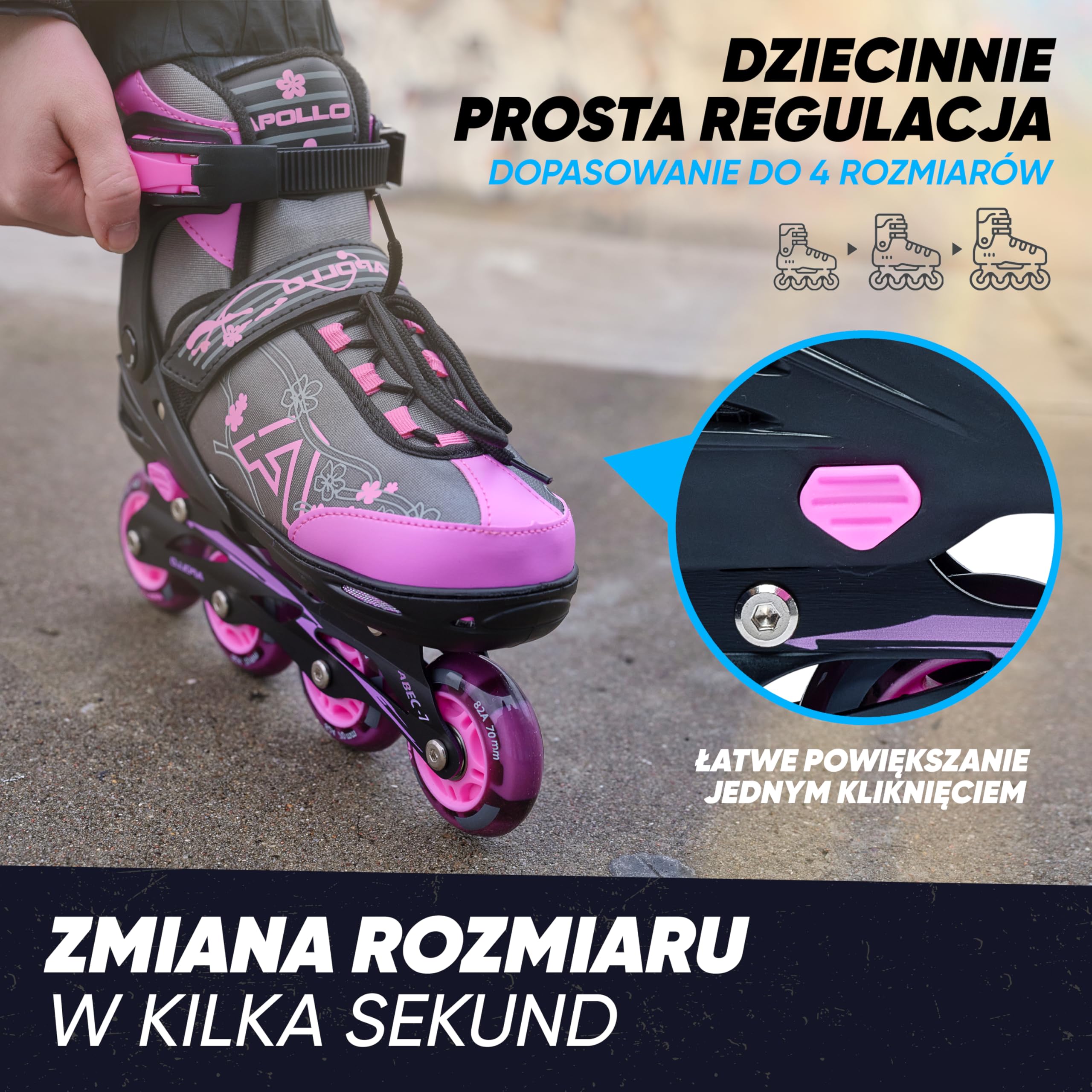 Apollo Champion - Regulowane rolki - Rolki Damskie i Męskie od Rozmiaru 31 do 42, Wysokiej Jakości Łyżworolki dla Dzieci i Dorosłych z Kółkami LED | Łyżworolki LED z regulacją rozmiaru: łyżworolki dla dzieci, chłopców, dziewcząt, kobiet i mężczyzn
