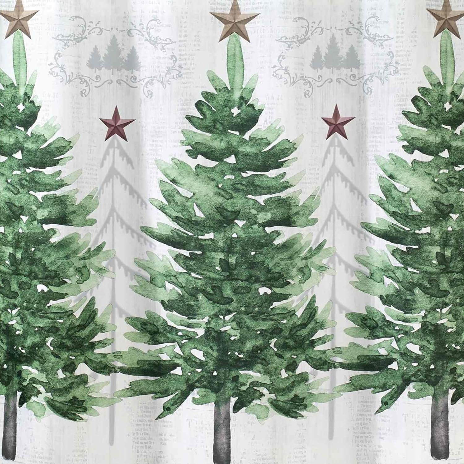 Avanti Linens - Shower Curtain Set, 100% Decorative Polyester Curtain w/ 12 Hand-Painted Resin Hooks, Christmas Bathroom Decor (Trees Collection)