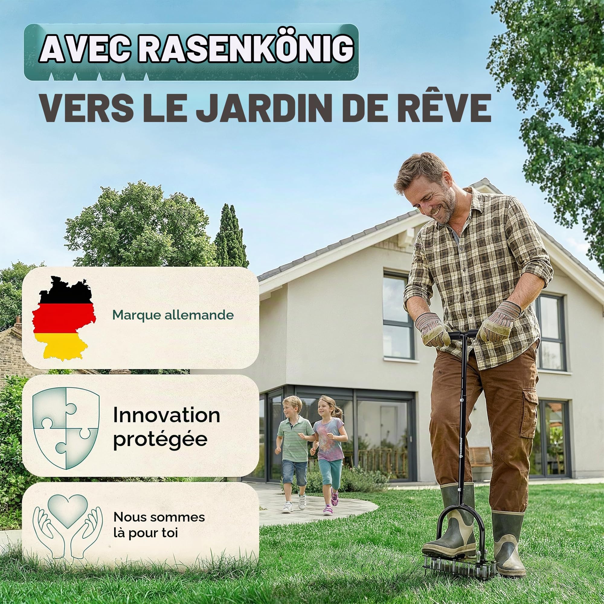 Aérateur de pelouse Pro - Fourche aérée innovante - Scarificateur et aérateur pour aération de pelouse - Outil de jardin de qualité supérieure pour aérer et ameublir la pelouse