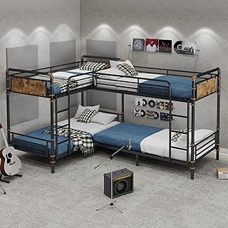 10 Bunk Bed Bedroom Ideas to Save Space 10 Quad Bunk Bed for 4, Metal L-Shaped Bunk Bed Frame, Industrial Twin 4 Bu...