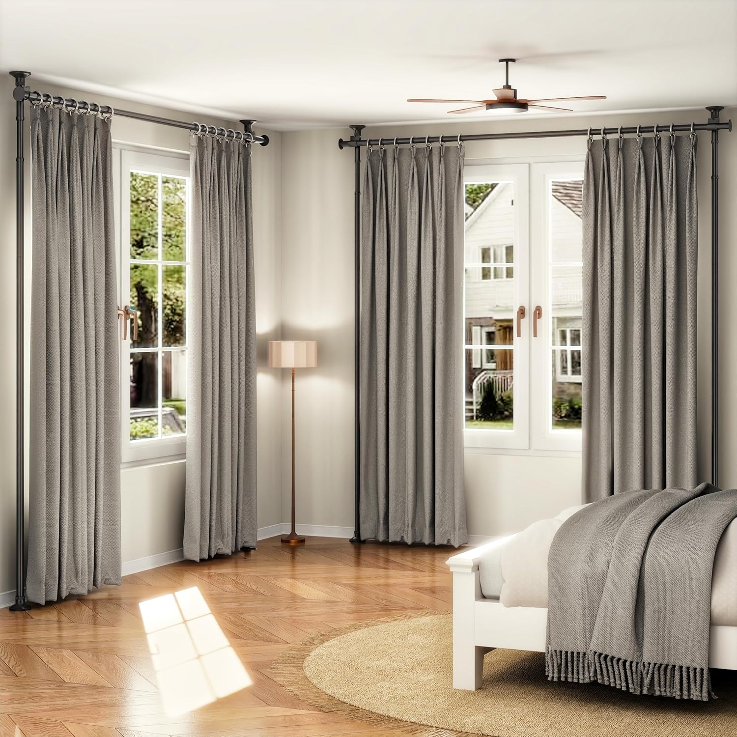 ALLZONE Tension Curtain Rods for Windows, Adjustable 31 to 83 Inch Wide, Freestanding Curtain Rods No Drilling, Apartment Renter Friendly, Heavy Duty, for Room Divider, Doorway,63 to 130Inch Height