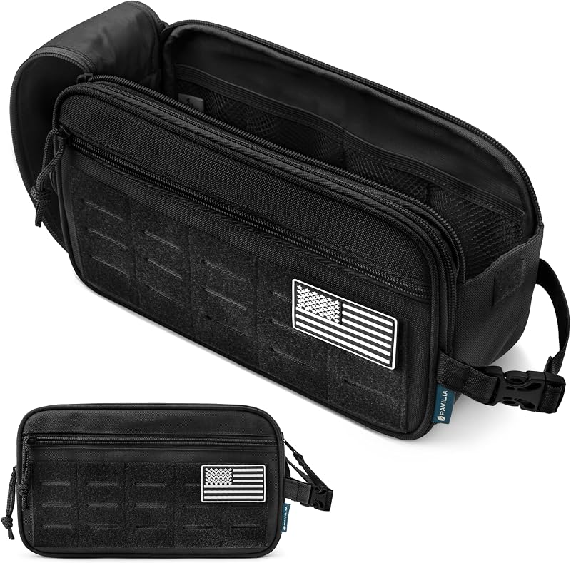PAVILIA Tactical Toiletry Bag Men, Water Resistant Molle Military, Black XL