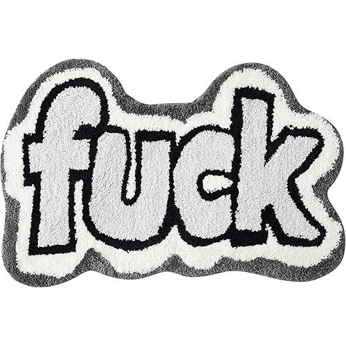 RoomTalks Funny Cute 2x3 Rugs for Bedroom Bathroom Dorm Kitchen Non Slip Machine Washable, Black White Gray Swear Words Funny Funky Cool Small Area Rug Fluffy Shaggy Bedside Accent Rug