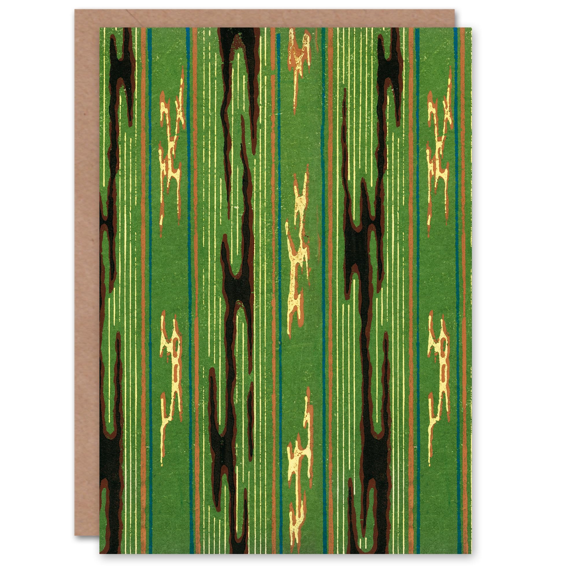 Furuya Korin Japanese Art Card Vintage Green Textile Pattern