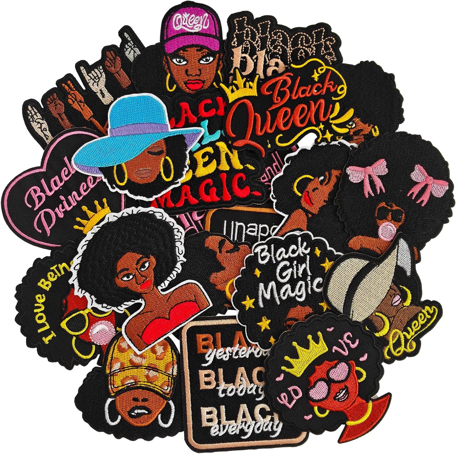 20Pcs Black Girl Iron on Patches, Black Girl Magic Patches Embroidered Applique Patches for Shirts, Hats, Jeans, Jackets, Bags, Dress