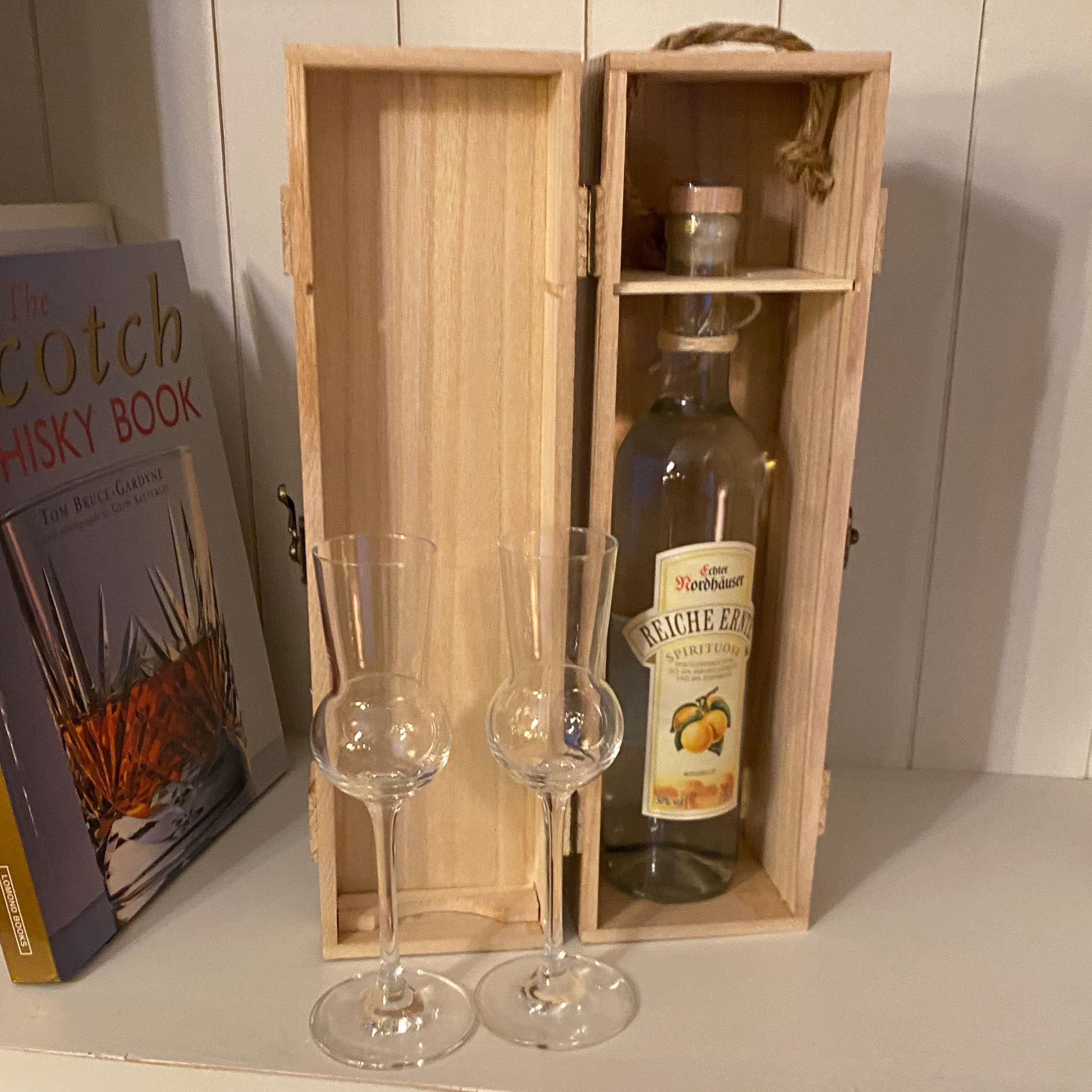 UNUS Caja de vino de madera natural flameado adornos 1 botella