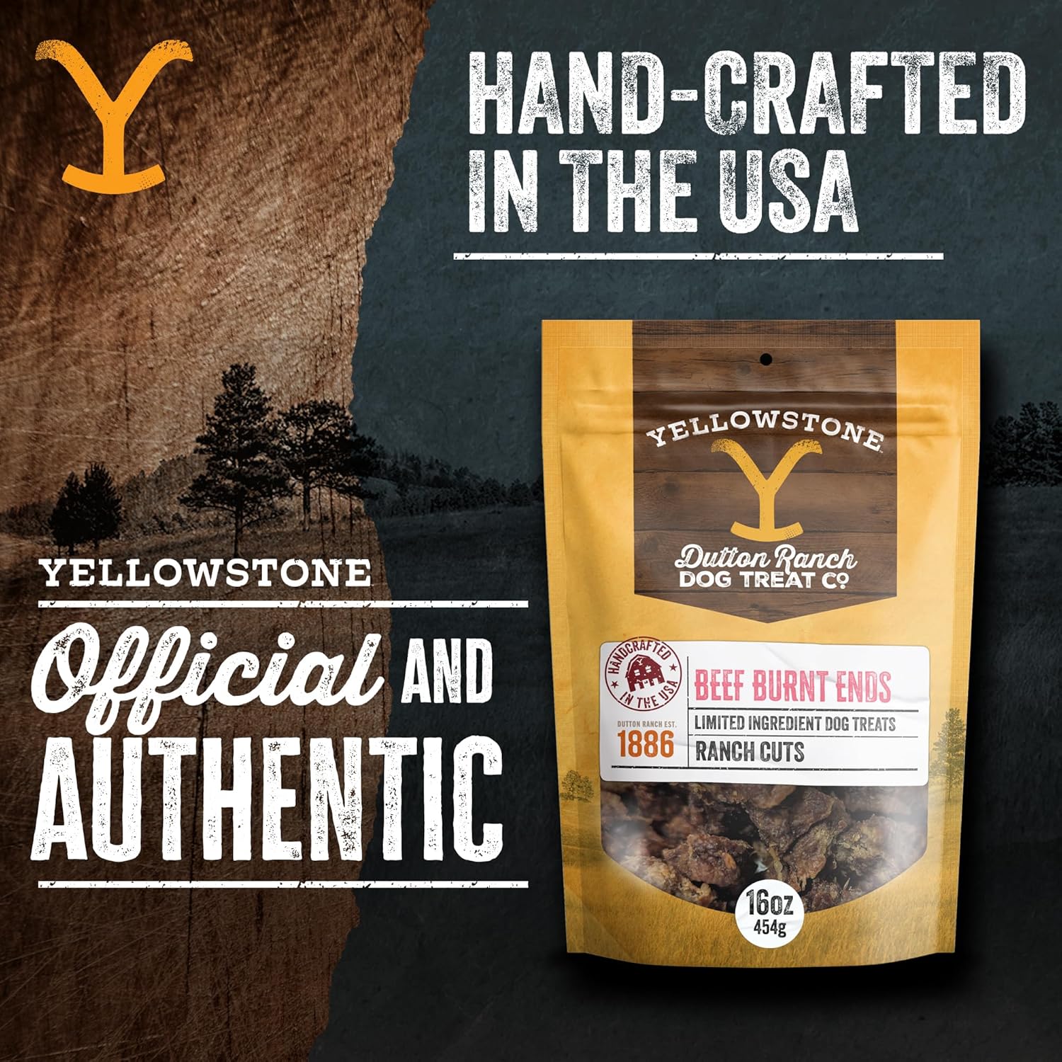 Authentic Yellowstone Dutton Ranch Dog Treat Co. - Limited Ingredient Ranch Cuts: Beef Burnt Ends - Premium Dog Treats with No Additives, Preservatives or Fillers - Made in the USA - 16oz