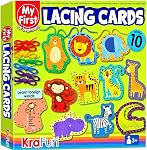 KRAFUN Débutant Licorne 5 pcs Cartes de lacing pour les enfants Âge 3+ | 5 princesse & Licorne cartes de laçage. Construit des compétences motrices fines. Instructions pour l'école maternelle & jeu de tout-petits