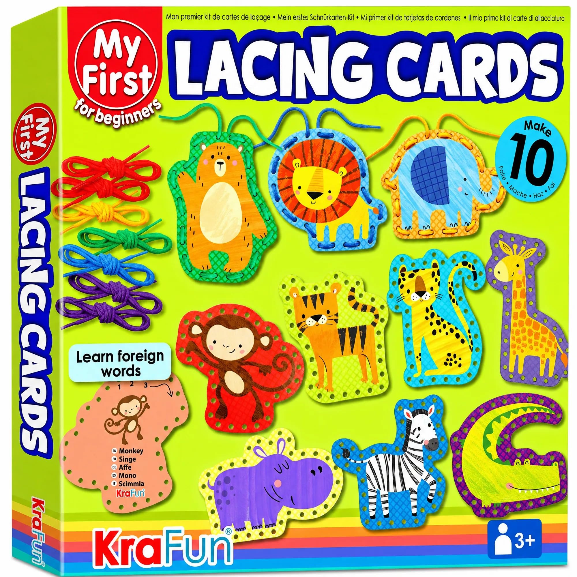KRAFUN Safari Animal Lacing Cards Age 3+ | 10 Projects (Lion, Zebra)