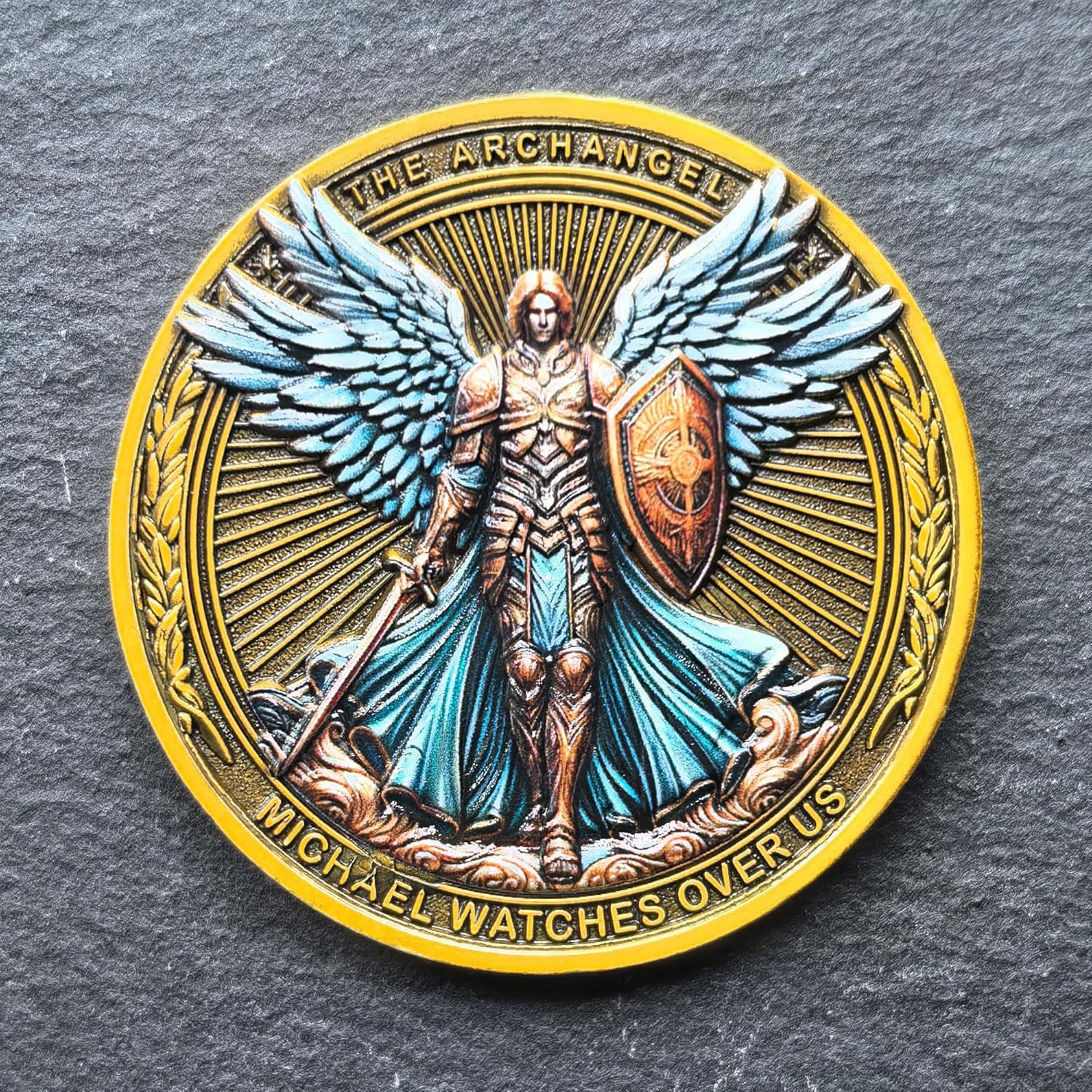 Archangel Michael Protection Challenge Coin for Divine Guidance and Safety Bible Verses Pocket Token (Pack of 5)
