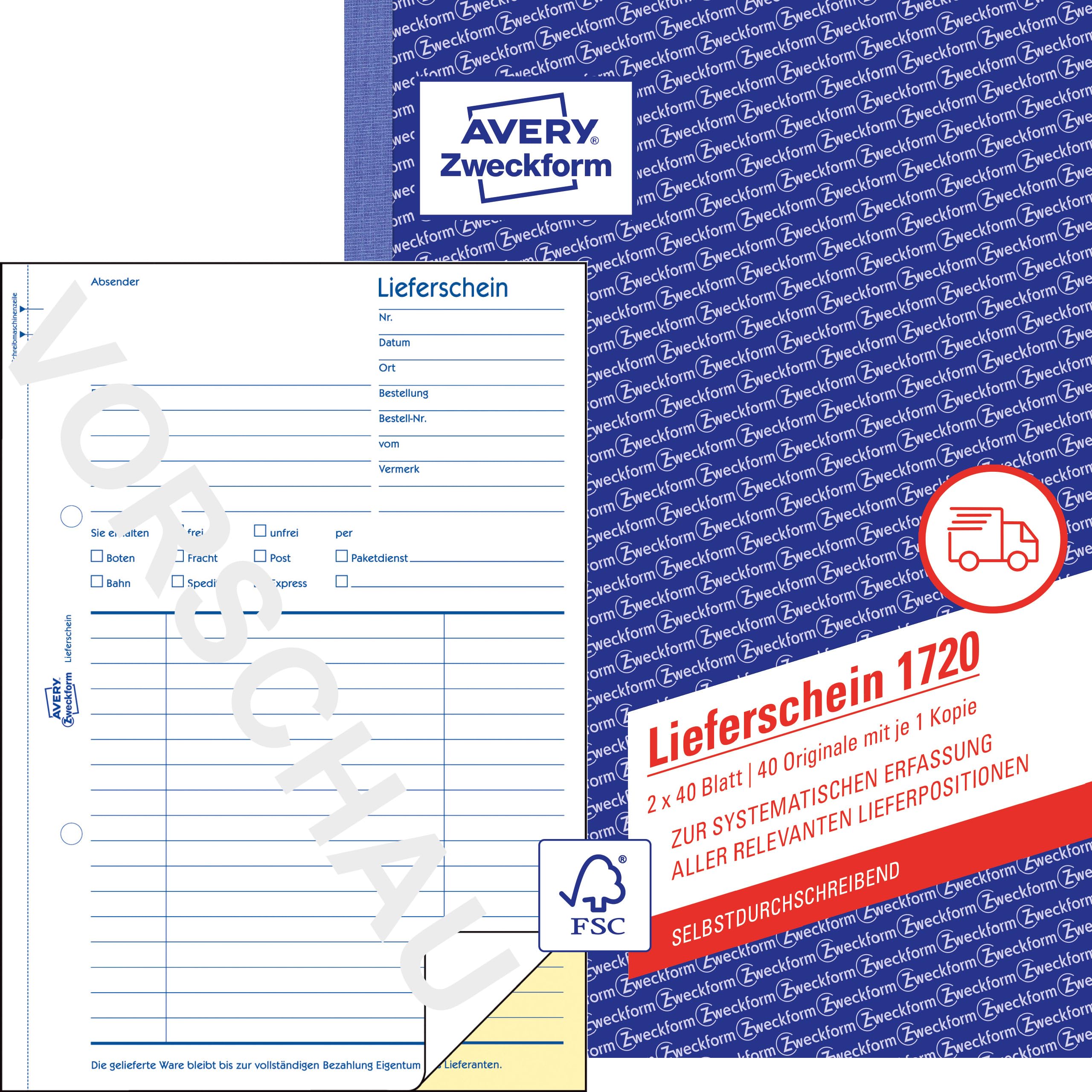 AVERY Zweckform 1720-10 Lieferschein (A5, selbstdurchschreibend, 2x40 Blatt) 10er Pack weiß/gelb