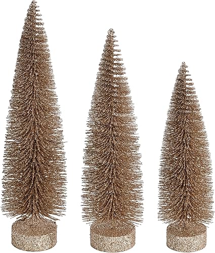 Miniatura 1 de Vickerman Árbol de Navidad artificial de pino ovalado con purpurina champán de 12 a 14 a 16 pulgadas, juego de 3 unidades, juego de árbol de Navidad