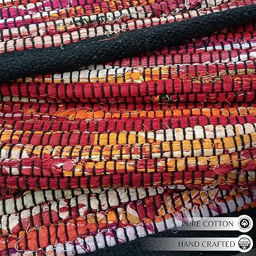 Miniatura 65 de Alfombra de trapo 100% algodón de 2 x 3 pies, lavable multicolor, alfombra Chindi tejida a mano y reversible para sala de estar, cocina, entrada