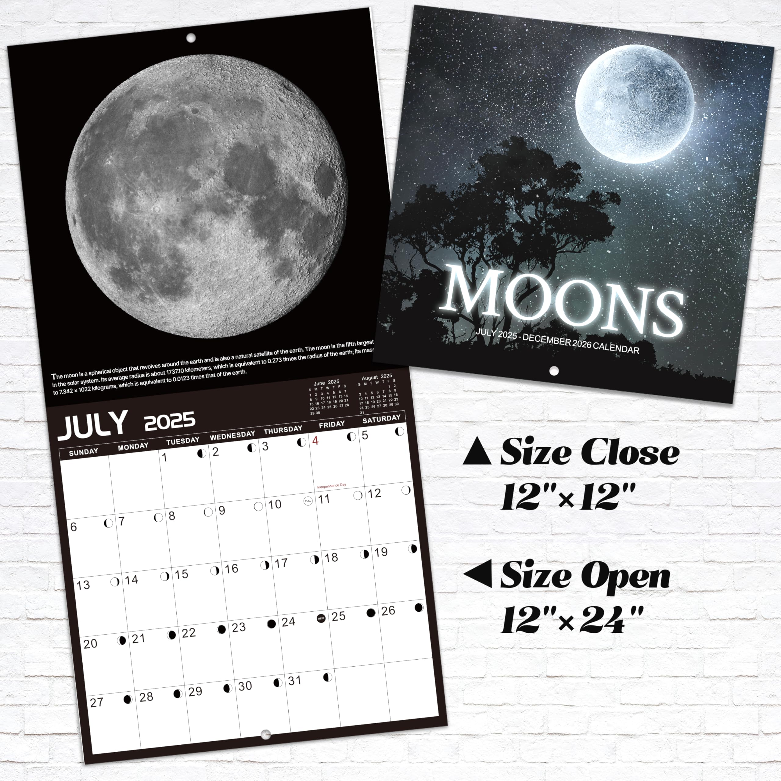 2024 Wall Calendar, Calendar 2024, January 2024, December 2024, 11.63'' × 23.26''(Open), 2024 Calendar with Moon Phases - Image 4