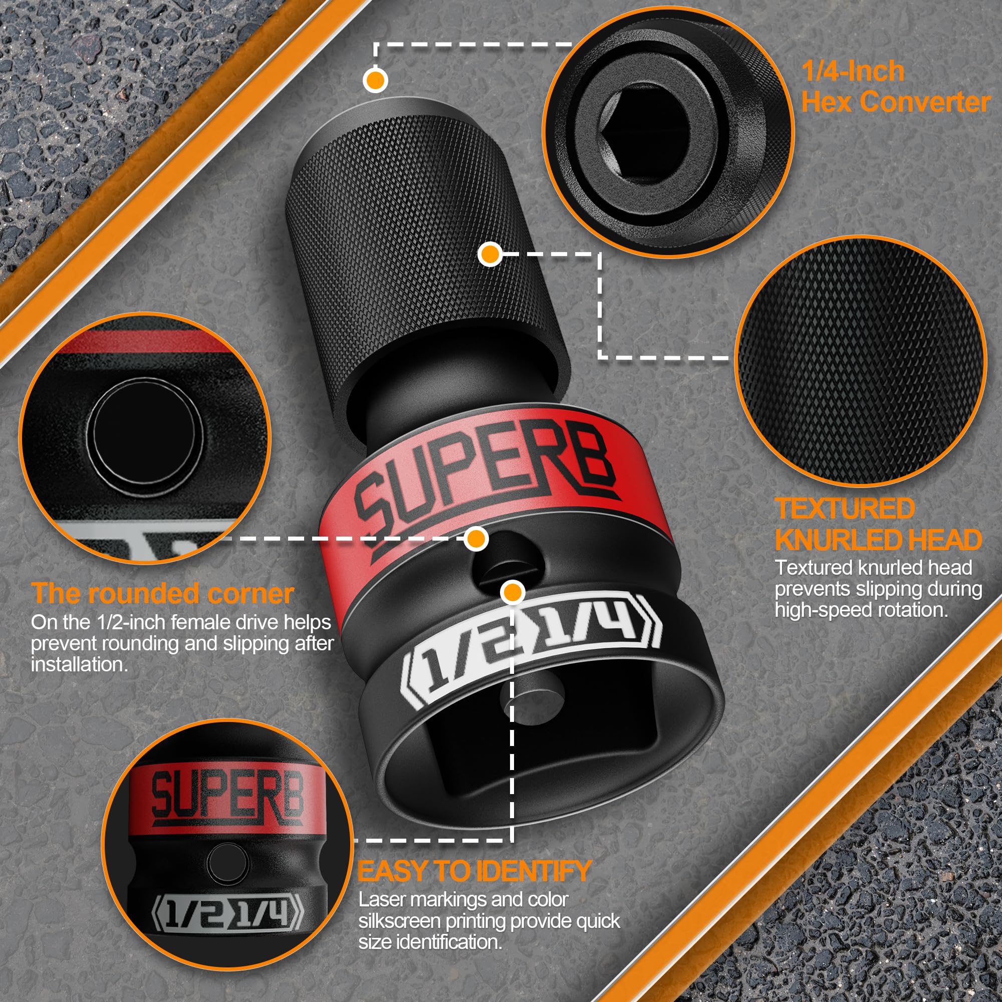 Skrweax Adattatore per cacciavite 2 pezzi, convertitore da attacco quadrato da 1/2" a attacco esagonale da 1/4", mandrino a cambio rapido per chiave a percussione