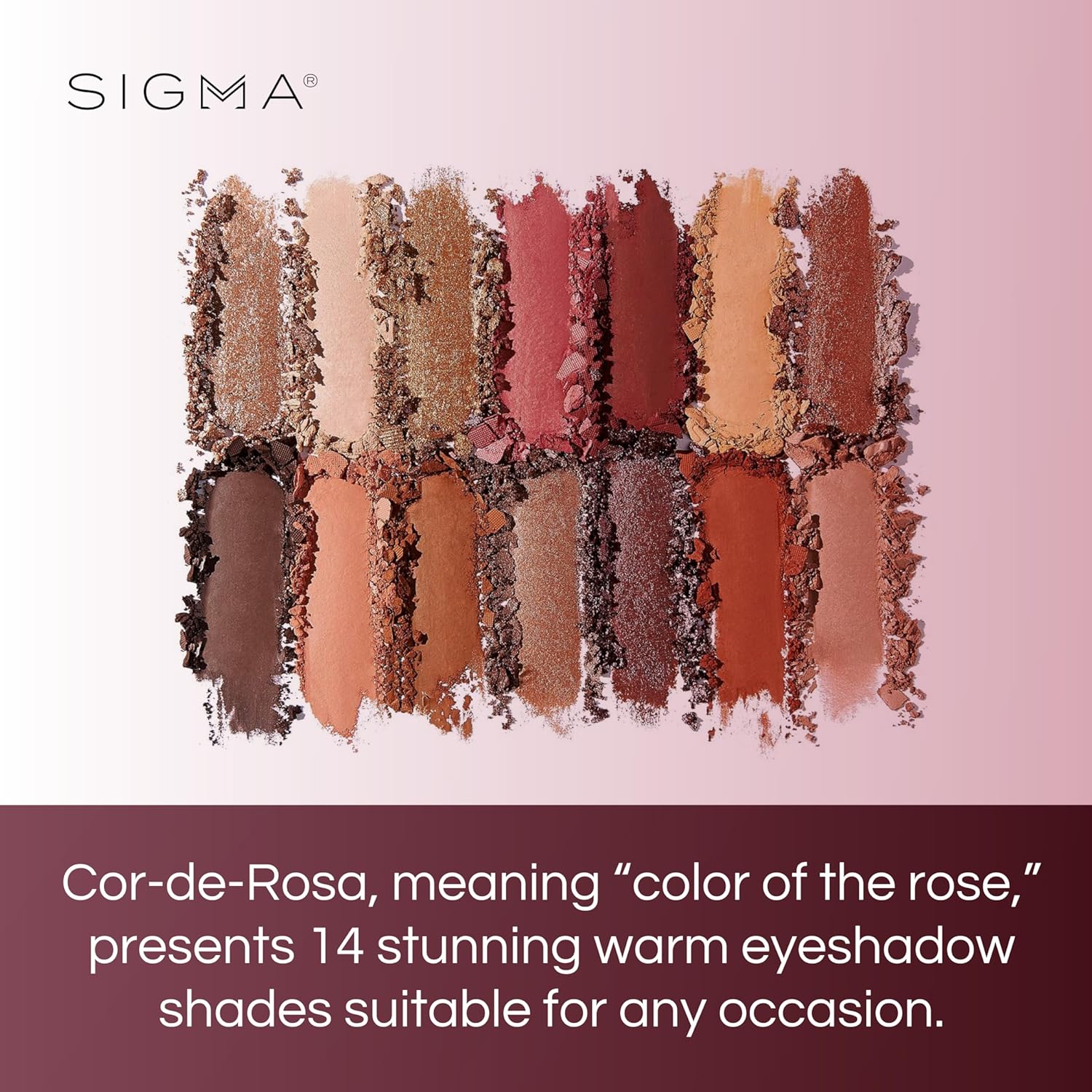 Sigma Beauty Cor-De-Rosa Eyeshadow Palette - 14 Warm Eyeshadow Shades in Matte, Shimmer and Metalic Finishes - Highly Pigmented Vegan Eye Makeup Palette - Clean Beauty Products - Image 3