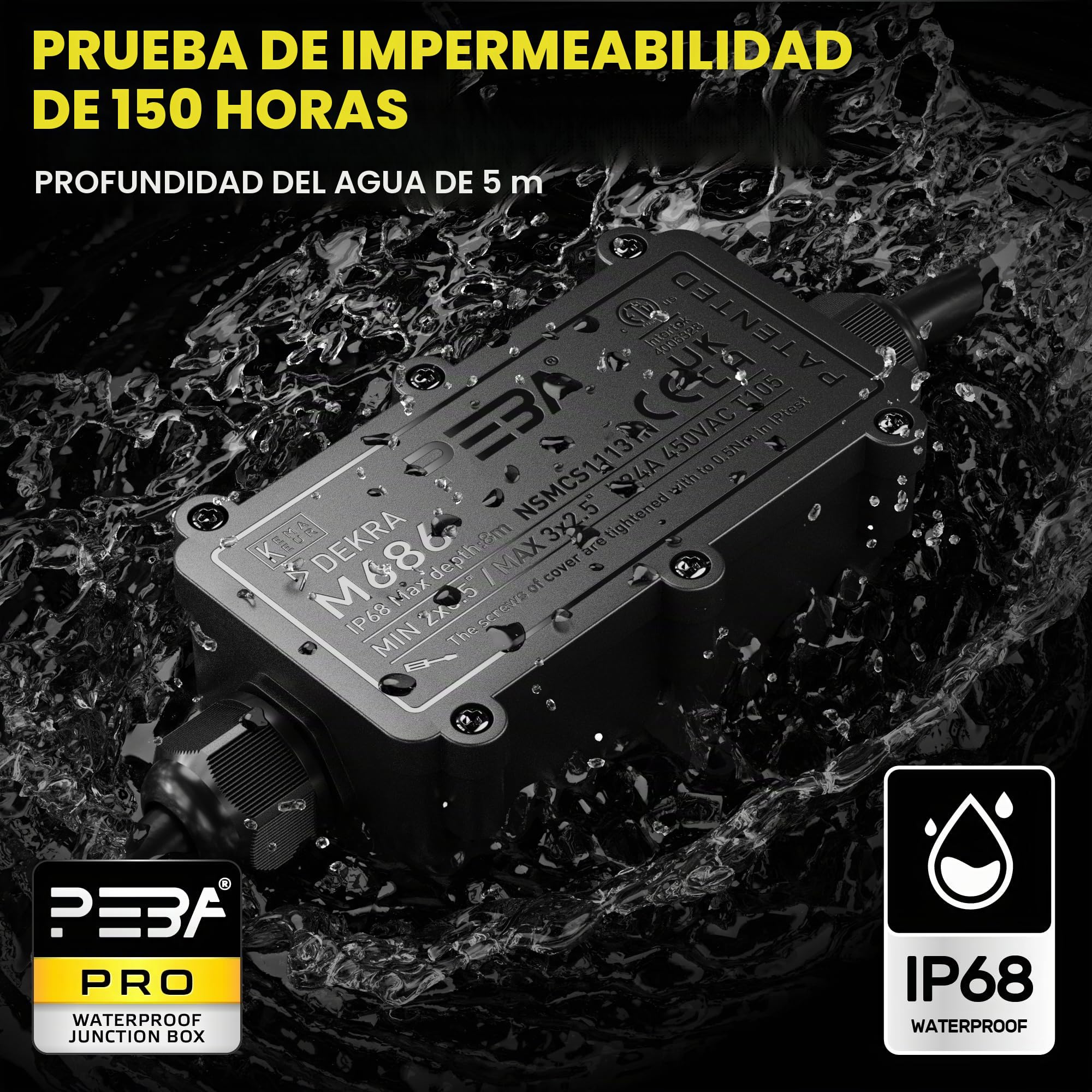 PEBA Cajas de Conexiones Impermeables IP68, Conector de cable estanco, Caja de conexiones de conector de cable Exterior de 2 vías, Apto para cables 4-11 mm caja empalmes exterior Negro