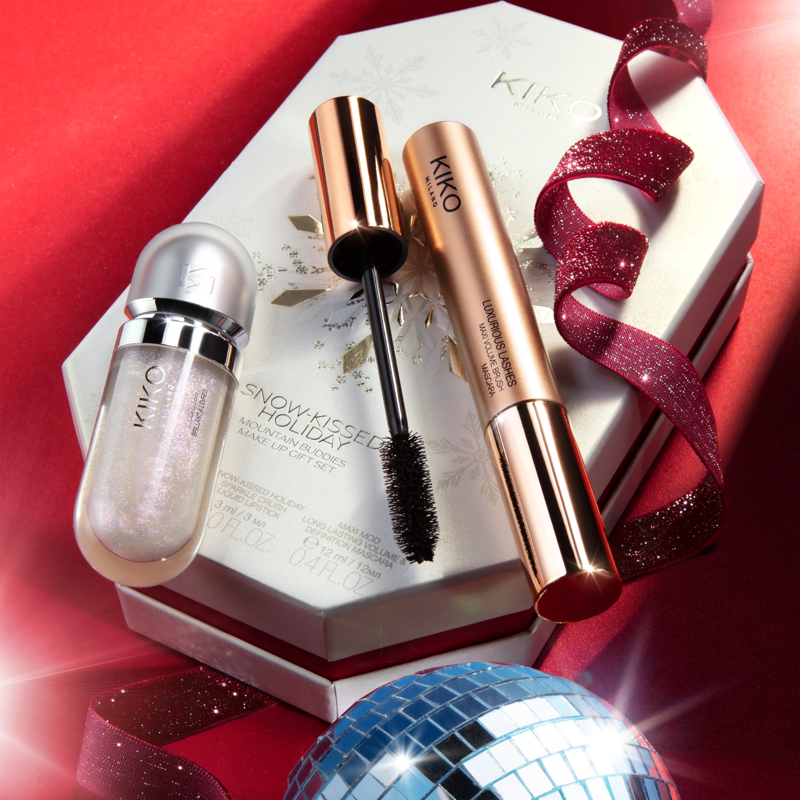 KIKO Milano Snow-Kissed Holiday Mountain Buddies Make Up Gift Set, Gift Set Makeup: Lucidalabbra 3D Hydra Lipgloss E Mascara Effetto Volume