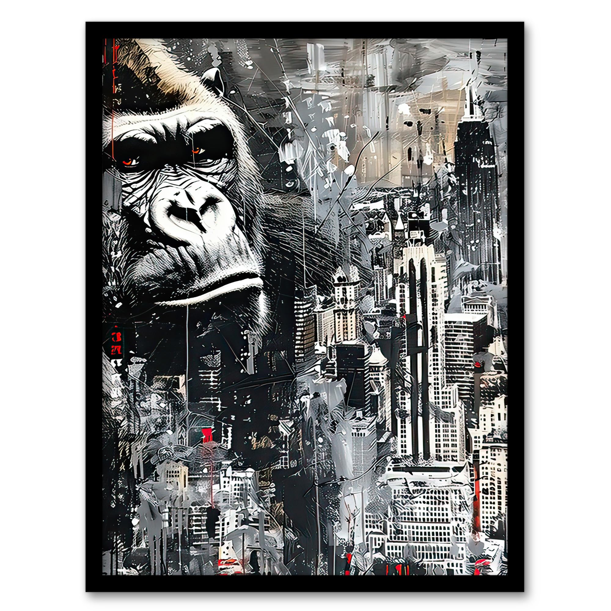 Artery8 King Kong Gorilla New York Skyline Oil Painting Living Room Artwork Framed Wall Art Print A4