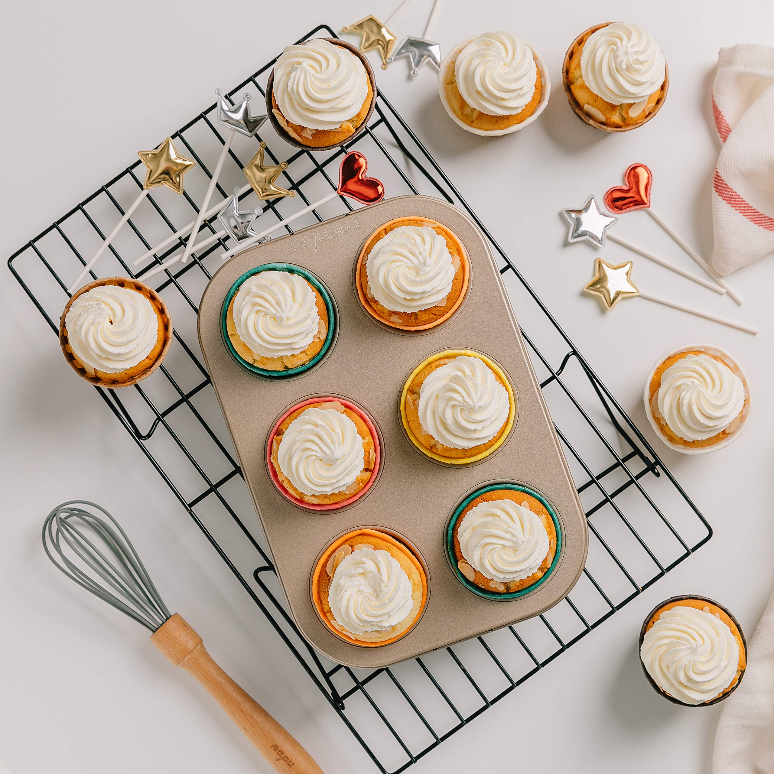 katbite Pirottini per Cupcake 160 pezzi Fodere per muffin Tazze da forno usa e getta resistenti per la festa di Natale Compleanno Tazza per muffin oleata